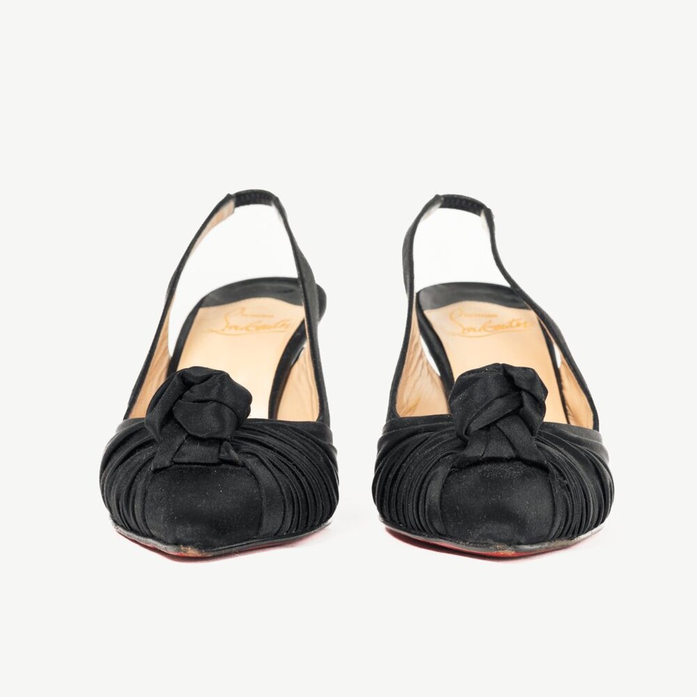Christian Louboutin Francaise Sling Black Satin Knotted Heels - Picture 2 of 9